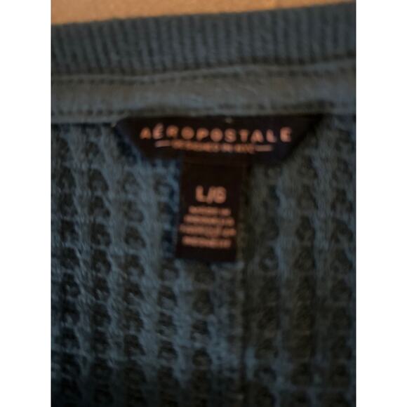 Aeropostale Waffle Knit Thermal Long Sleeve Tee L Turquoise Cabincore Classic - Picture 10 of 11